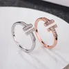 Moda amor jóias s925 anéis de prata esterlina para mulheres anéis de diamante aberto rosa ouro carta t estilo casamento ring249s