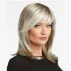 Perruques synthétiques WHIMSICAL W longueur moyenne Ombre brun à blond cheveux raides Cosplay naturel résistant à la chaleur pour les femmes