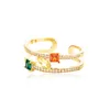 3 anéis de abertura de banda de cor para mulheres banhado a ouro cúbico zircão anéis moda charme jóias anel presentes