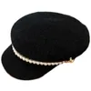 Czapki czapki/czaszki Kobiety zima ciepła vintage czapka granatowa czapka naśladowanie perłowe guziki z koralikami zagęszcza faux fur lady sboy wizorskie beret