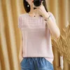 T-shirt women 2021 summer new pure cotton top casual sweater pure color knitwear round neck pullover short sleeve plus size tees X0628