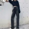 Jean gris fumé taille haute à jambes larges Y2K style hyuna drapé pantalon droit surdimensionné lâche pantalon 210809