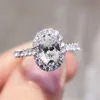 Moda 925 Sliver Sterling Oval Diamante Anéis de Pedra para Mulheres Perfurado Topázio Branco Bizuteria Anillos Gemstone S925 Jóias