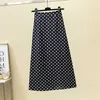Fashion Polka Dot Girls Long jupe floral noir Elegant MAXI Office Zipe Kirts avec doublure plus taille M30241 210306