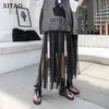 XITAO Mesh Hollow Out Print Letter Long Skirt Women Tape Elastic Waist Black Casual A-line Summer Korea WLD1084 210619