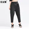 [EAM] High Elastic Waist Black Irregular Split Harem Trousers Loose Fit Pants Women Fashion Spring Summer 1Y487 210925
