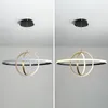 Ledd hänge lampa modern svart guld cirkel ringar hängande belysningsarmaturer för vardagsrum matsal sovrum kök kreativ design