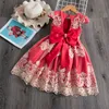 Été Rose rose Robe mignonne enfant robe enfant fille petite robe de princesse pour la fête de mariage 1 2 3 4 5 6 7 8 9 10 ans bébé filles 210317