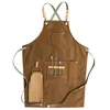 Khaki Gray Canvas Apron Cotton Straps Barber Hairdresser Florist Gardener Work Wear Barista Bartender Chef Waitstaff Uniform D72 Y200103