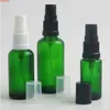 20 stks groene glazen fles met zwarte witte plastic mist sproeier kleine parfum 5 ml 10 ml 15 ml 20 ml 30 ml 50 ml 100 mlhigh qualTity