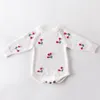 Baby Girl's Knit Macacões de Manga Longa Lã Malha Cherry Macacão Bebê Princesa Triângulo Jumpsuit Criança Criança Outono Inverno Roupas 210317