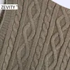 Zevity Women Fashion V Neck Solid Twist Knitting Sweater Female Sleeveless Casual Slim Vest Chic Leisure Pullovers Tops S454 210603