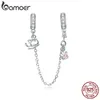 bamoer Silver 925 Jewelry Kitty Cat Safety Chain Charm fit for Original 3mm Snake Bracelet & Bangle Fine Jewelry Making BSC243 Q0531