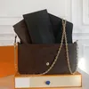Kobiety projektant torba Pochette torby na ramię torebka torebka crossbody messenger torby 3 sztuk/zestaw ORYGINALNE PUDEŁKO sac luxe brązowy kwiat sprzęgło łańcuch portmonetka tote