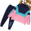Kids Sport Clothes Girls Letter For Patchwork Girl Coat + Pants Children's Tracksuit 6 8 10 12 14 211025