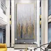 Grande pintura de parede na lona óleo artesanal vertical arte abstrata imagens decorativas para sala de estar decoração da parede pintando dourado 210705