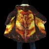 Herenwolmengsels Viking Schedel en Dragon Armor Tattoo Cross All Over 3D Gedrukte Dikke Warme Mantel voor Mannen Winddicht Fleece Unisex C