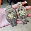 2021 Couple Hommes Femmes Amoureux De La Mode Montres Montre De Mode Bande En Acier Inoxydable Plein Diamant Montres-bracelets À Quartz Pour Hommes Dames R253S