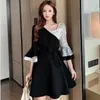 Verão Moda Temperamento Mulheres Lace Stitching Flare Manga V Pescoço Dres Dres Elegant Half Sleeves Vestidos Casuais 210531