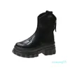 Boots Motorcycle Women PU Round Shape Waterproof And Nonslip Thick Bottom Increase Ladies Casual Back Zipper