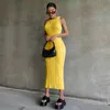 Casual Dresses Fashion Women Knitted Sleeveless Round Neck Pleated Mid-calf All-match Ladies Clothing Woman Dress