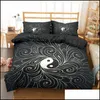 Ensembles de literie Fournitures Textiles de maison Jardin Yin Yang Tai Chi Ensemble Cture chinoise 1Couette Er + 1/2 Taies d'oreiller Noir Blanc King Queen Tailles Bedclo