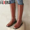 Мода Женщины Высокие Ботинки Осень Зима Натуральная Кожаная Обувь для Офиса Густые Шкалы Широкие ногой 210528
