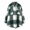 Winter Plaid Shirt Jacekt Loose Oversize Woolen Coat Women Vintage Button Jacket Windbreaker 211025