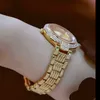 Kvinnors Klockor Lyx Märke Crystal Diamond Quartz Kvinna Klockor Rose Gold Watch Kvinnor Rostfritt Stål Relogio Feminino 210527