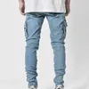 Confortable Cool Multi Poches Couleur Unie Hommes Jeans Comfy Cargo Jeans Pantalon Extensible H1116271z