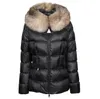 Women Nylon Short Down Jacket Zipper Closure Belt Pockets Thick Warm Coat Italy Designer Woman Fur Hood Winter Outwear