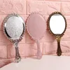 NewDefinition speglar hand ser glas retro mönster fåfänga upplyst smink spegel koreansk stil prinsessa kompakt bärbart handtag ewa5481