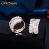 Designer Geometric Cubic Zirconia Crystal 585 Gold Small Huggie Hoop Earrings for Ladies Chic Fine Jewelry Gift CZ797 210714