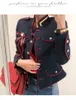 New spring Women's fashion long sleeve stand collar single breasted color block navy style slim waist jacket coat SMLXL265N