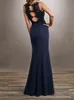 Dark Navy Mother of the Bride Dresses with Wrap Mermaid Floor Length Mother's Dress Chiffon and Lace