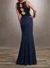 Dark Navy Mother of the Bride Dresses with Wrap Mermaid Floor Length Mother's Dress Chiffon and Lace332N