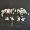 Slbridal Handmade Crystal Rhinestone Perły Słodkowodne Kwiat Bridal Grzebień Pin Set Wedding Włosy Akcesoria Kobiety Biżuteria