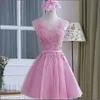 Benutzerdefinierte größe elegante prom kleider spitze appliques o-neck von der schulter formale partei kleid eine linie weiß vestido de festa