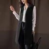 Damenanzüge-Blazer, hochwertige Weste, Jacke, Schwarz, lang, legerer Anzug, Frühling und Herbst, modisch, ärmellos, Damen-Blazer, elegant, weiblich