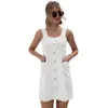 Casual Dresses Summer 2022 Retro Women Solid Pocket Strap Dress Fashion A Line Off Shoulder Button Bodycon Vintage Beach Vestidos