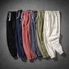 Hommes coton lin sarouel 2021 été solide haute cordon taille cheville longueur pantalon grande taille M-6XL 7XL X0723