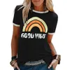 Femmes Good Vibes arc-en-ciel manches courtes Streetwear graphique haut esthétique Tee Slogan col rond Hipster décontracté été doux T-Shirt 210
