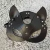 Vintage Leather Rivet Ears Cat Masks Girl Goth Sexy Cosplay Studs Mask For Woman Gothic Harness Halloween Accessory