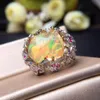 Bagues en grappe Fine Jewelry Real Pure 18 K White Gold AU750 Love 100% Natural Yellow Opal Gemstones 8ct Female For Women Ring Edwi22