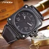 Sinobi Men Quartz Wrist Watches Man Bronze Case Durable Black Leather Watchband Men Square Shape Retail Watch Relogio Masculino Q0524