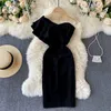 Sexy One Shoulder Slim Bodycon Dress Black Sleeveless Summer Women Elegant Evening Party Vestidos de mujer 210603