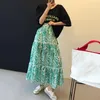 Korejpaa Frauen Sets Sommer Koreanische Chic Vintage V-ausschnitt Brief Drucken Lose T-Shirt Hohe Taille Große Schaukel Blume Röcke 210526