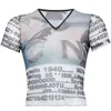Koszulka damska vintage nadruk z krótkim rękawem Top Kobieta See przez seksowną letnią koszulkę harajuku przycięte topy tee ubrania phyl22