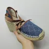 المرأة المفتوحة منصة منصة espadrille مصمم الصنادل حزام جولة إسفين كعب أسود الكعب الأزياء الدانتيل متابعة جلد طبيعي الصياد الزفاف