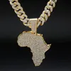 Pendant Necklaces Fashion Crystal Africa Map Necklace For Women Men's Hip Hop Accessories Jewelry Choker Cuban Link Chain Gif296j